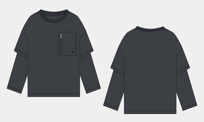 Short Sleeve Black Color T shirt Template Front and back views