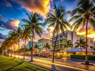 Miami South Beach: Long Exposure Ocean Drive Palms & Vibrant Beachfront