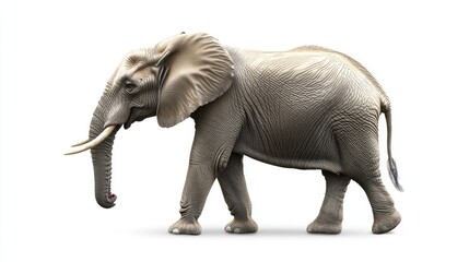 Obraz premium Realistic 3D Illustration of an Elephant Walking on a Plain Background with Detailed Skin Texture and Majestic Tusks, Symbol of Wildlife Conservation and Biodiversity