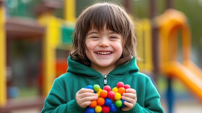 Happy Child Playing Colorful Ball Toy at Playground