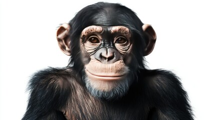 Fototapeta premium Realistic and Expressive Portrait of a Young Chimpanzee with Fine Details and Natural Features Against a Clean Background