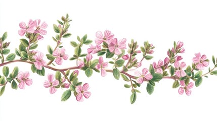 Delicate Floral Arrangement with Pink Blooms and Green Leaves Illustrating the Beauty of Nature for Botanical and Decorative Design Purposes