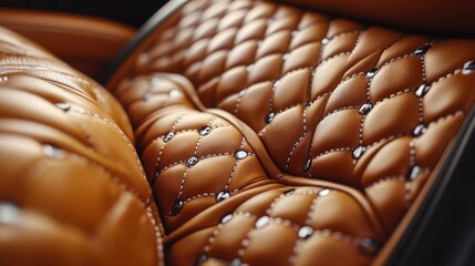 Naklejka premium Opulent Brown Leather Car Seat: Diamond Stitch Detailing