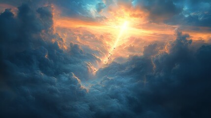 Fototapeta premium Radiance coming out of the clouds, in Epic heaven mood