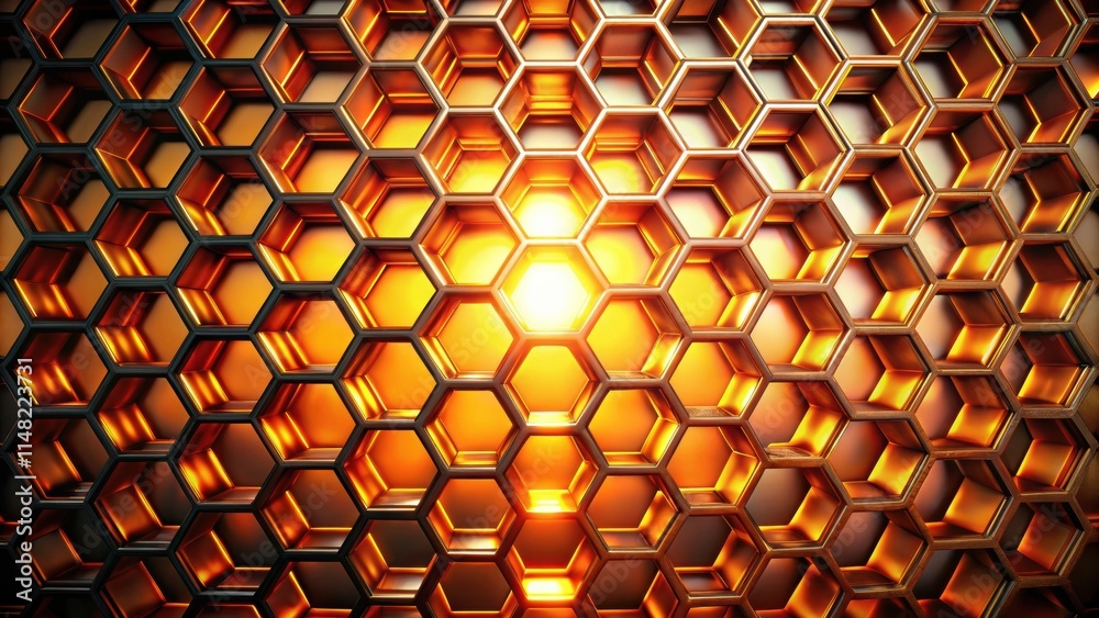 Poster abstract honeycomb pattern with glowing orange and black accents