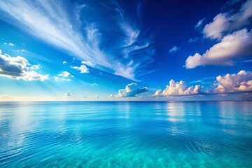 Obraz premium Minimalist Blue Sea Sun Sky Photography: Ocean Sunset, Seascape, Summer Beach, Coastal Scene, Blue Horizon