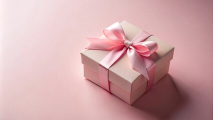 Fototapeta premium A delicately tied pink ribbon adorns a pale pink gift box, a symbol of thoughtful presentation and celebration.