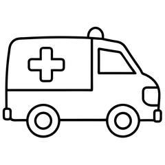 Ambulance line art vector illustration for kids coloring page.