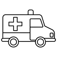 Ambulance line art vector illustration for kids coloring page.