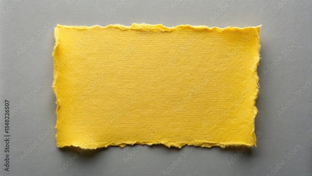 Aufkleber a torn piece of vibrant yellow handmade paper on a neutral gray background ideal for design projects