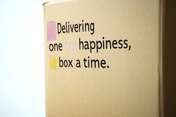 Delivering Happiness: A Close-Up of a Cardboard Box with Inspirational Text about Bringing Joy and Positive Experiences One Box at a Time