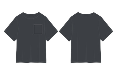 Short Sleeve Black Color T shirt Template Front and back views