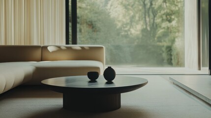 Minimalist modern room with elegant, clean decor. Featuring sleek lines and soft hues