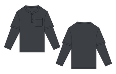Naklejka premium Long Sleeve Black Color T shirt Template Front and back views