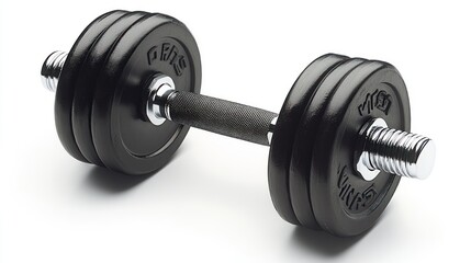 Naklejka premium Black dumbbell with chrome handle isolated on white background.
