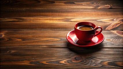 A single serving of dark coffee in a vibrant red cup sits on a rustic wooden surface.