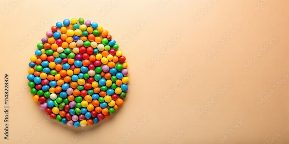 Aufkleber a vibrant collection of colorful candy balls arranged in a circular pattern on a pale background, pe