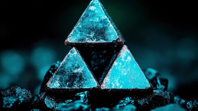 Mystical Triforce Glowing Blue Triangles on Dark Background