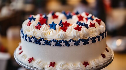 Patriotic Celebration Cake with Stars and Stripes Design