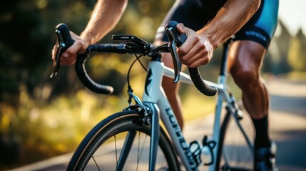 Road Cyclists Hands Gripping Bike Handlebars, Outdoor Cycling
