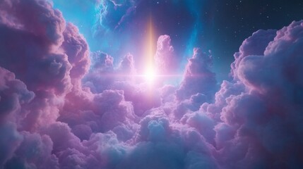 Vibrant and dreamy pink clouds illuminated by a mystical sunrise in a celestial sky