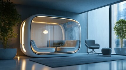 Obraz premium Modern Glass Room in Sleek Urban Environment