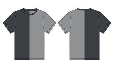 Two tone Color Short sleeve t shirt vector illustration template front and back isolated on white