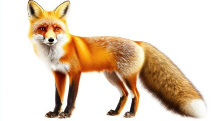 Obraz premium Realistic and Detailed Illustration of a Fox with Vibrant Orange Fur and Intense Expression Captured in a Studio-Like Setting on a White Background