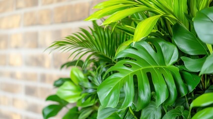 Lush Tropical Green Leaves with Textured Background in Natural Light