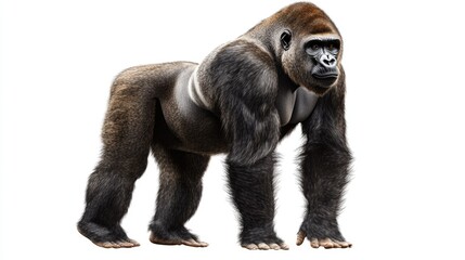 Fototapeta premium Strong and Majestic Adult Gorilla Standing Proudly in a Natural Pose, Showcasing Its Powerful Build and Distinct Features in a Studio Setting with White Background