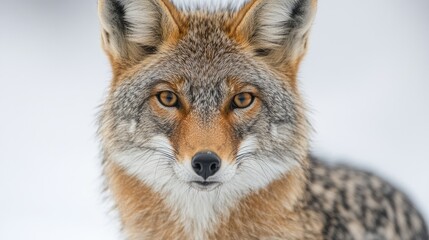 Fototapeta premium Close-up of a Stunning Coyote Captured in a Snowy Environment, Showcasing Its Unique Features and Intriguing Expression with Snowy Background