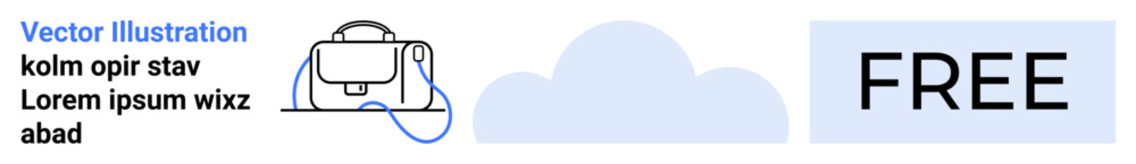 Briefcase with line connections in black, light blue cloud in background, bold FREE text in light blue box. Ideal for technology, cloud storage, education, marketing, business, digital solutions