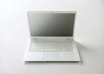 Fototapeta premium Minimalist White Laptop, Clean Aesthetic, Pure White Background, Product Photography, Studio Shot, Tech Image, Modern Design, Simple Elegance