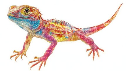 Naklejka premium Vibrant Colorful Lizard on White Background Showcasing Beautiful Patterns and Textures of Reptilian Skin in Stunning Detail and Clarity For Nature Enthusiasts and Educators