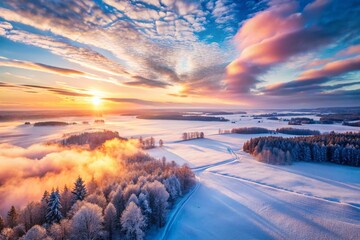 Fototapeta premium Minimalist Winter Cloudscapes: Stunning Aerial Photography of Cold Weather Cloud Formations