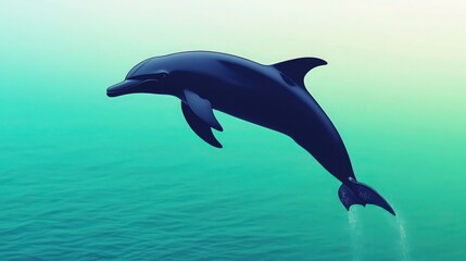 Obraz premium A dark dolphin leaps from the turquoise water, perfect for travel advertising and nature websites.