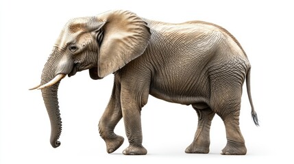 Obraz premium Majestic and Realistic Digital Illustration of an Elephant Walking Gracefully on a White Background, Showcasing Its Detailed Texture and Features in Vivid Colors