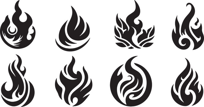 Eight tribal fire flame designs.