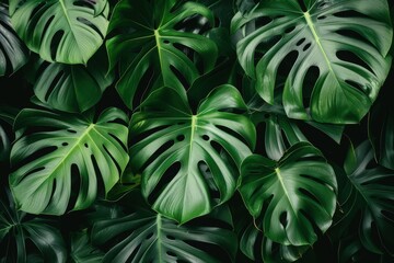 Lush green monstera leaves tropical rainforest botanical photography close-up natural setting plant aesthetics