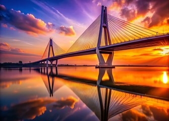 Obraz premium Modern Bridge Sunset Photography: Stunning Architectural Design at Golden Hour