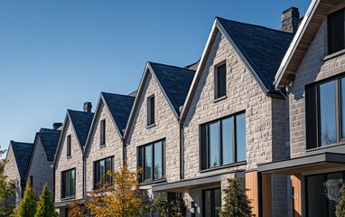 Contemporary townhouses with stone facades located in the suburbs of Montreal, Canada