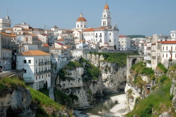 Fototapeta premium Scenic cliffside village overlooking the river calabria italy travel photography bright day rustic charm