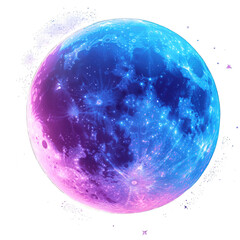 Obraz premium Colorful celestial moon with vibrant blue and pink hues isolated on transparent background png