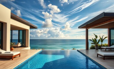 A modern pool villa overlooking the ocean ocean front property ocean property house home beach real estate