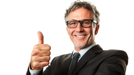Confident Businessman Giving Thumbs Up on Isolated White Background