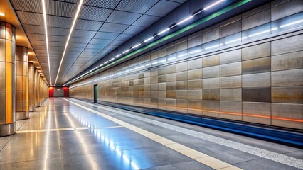 Obraz premium Modern Subway Station Wall Paneling: Architectural Photography, Interior Design, Public Space, Urban Textures, Concrete, Metal, Tiles, Lighting