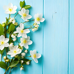 spring flowers on a
blue wooden background spring
background greeting card for valentines day