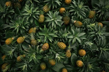 Fototapeta premium Lush Green Foliage Abundantly Decorated With Pineapples