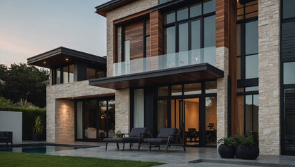 Fototapeta premium Contemporary Residence Exterior with Patio and Pool