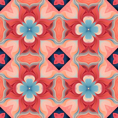 Patrón sin costuras Original. Colores. Formas. Estampa. Textura. Fondo. Caleidoscopio. Simétrico. Infinito. Rojo. Cálido